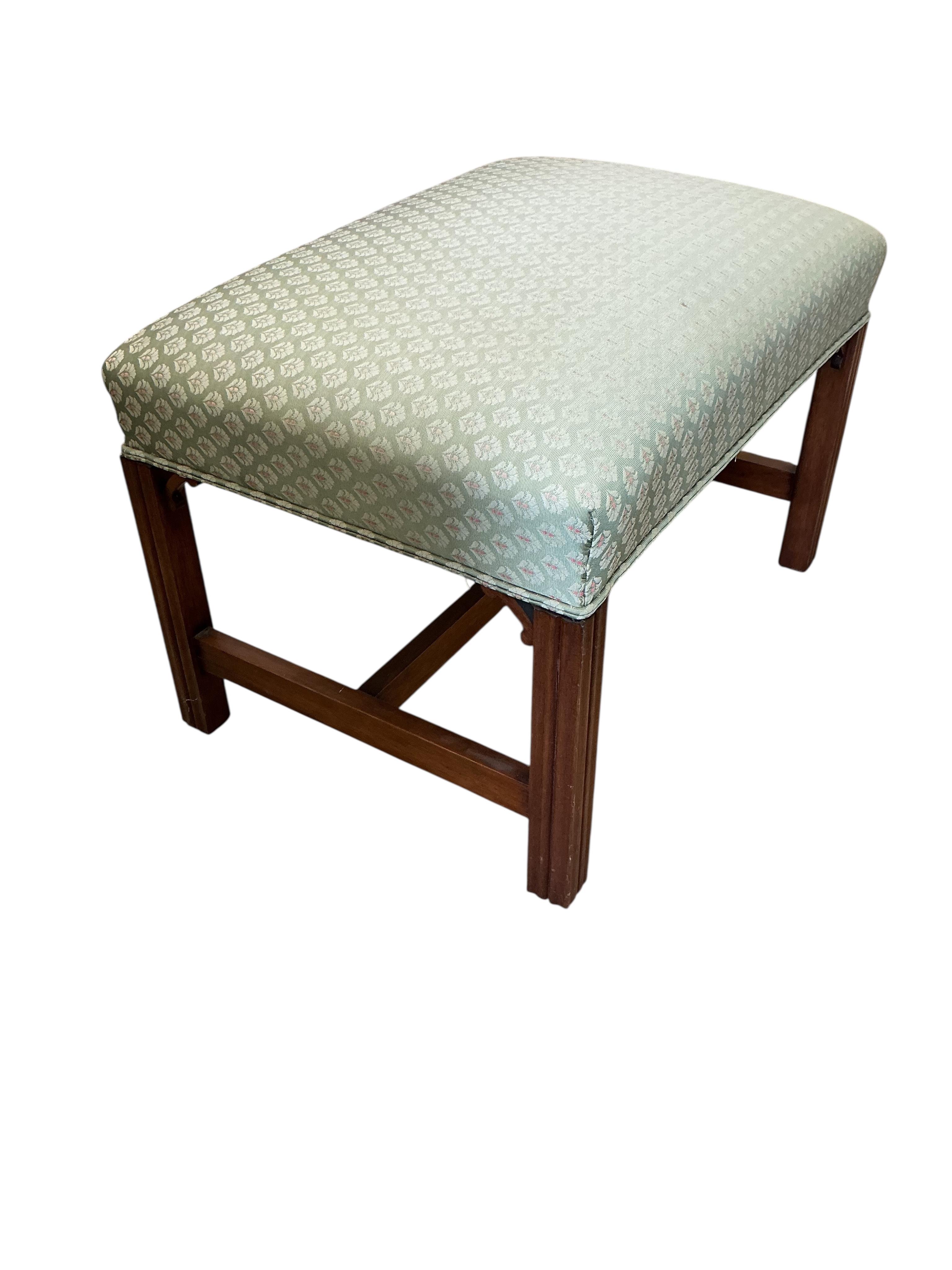 A George III rectangular upholstered dressing stool, width 71cm, depth 51cm, height 47cm